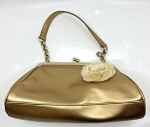 Liz Claiborne Handbag Purse Women's Gold Tone Angora Rabbit Hair
